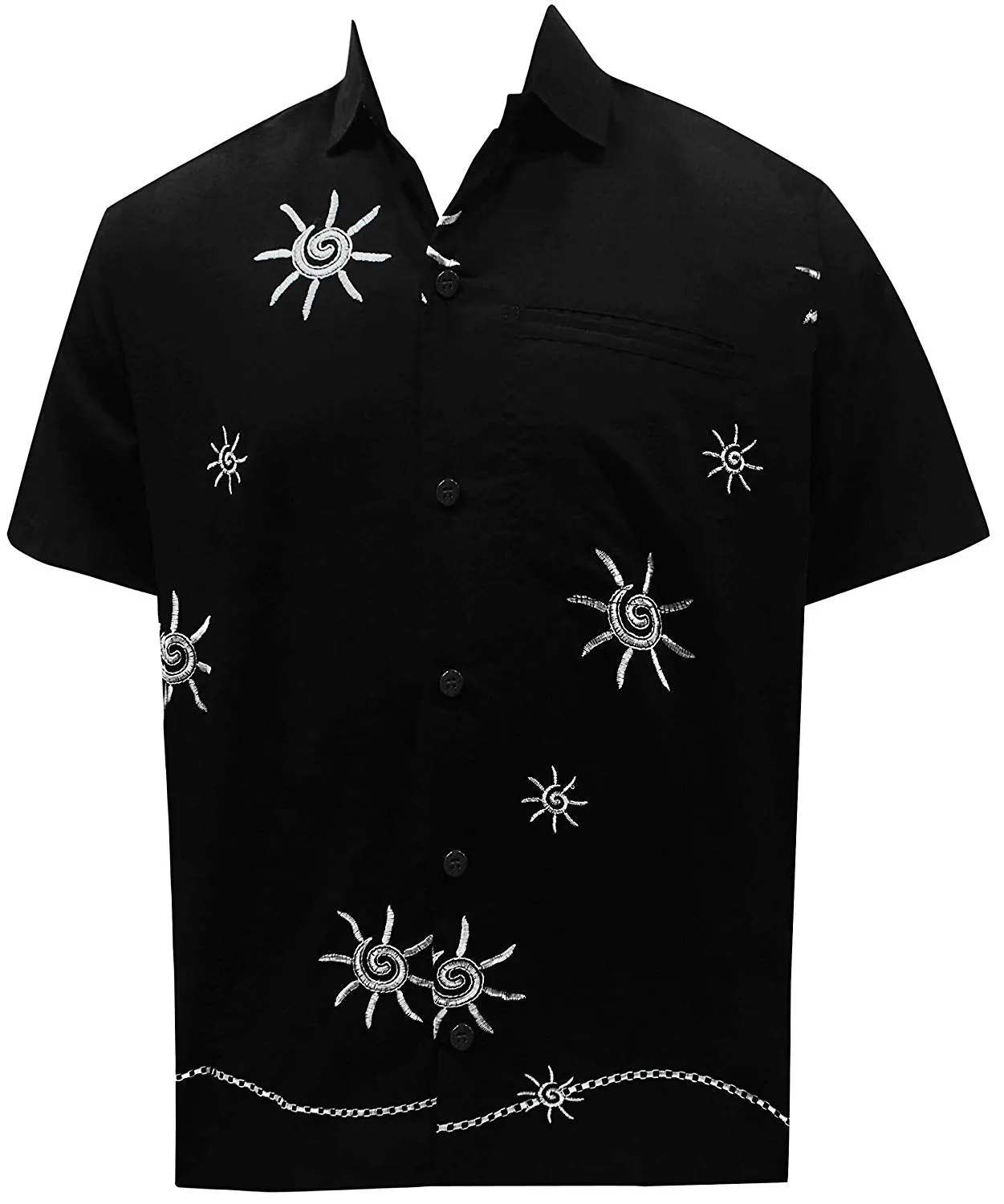 LA LEELA Shirt Casual Button Down Short Sleeve Beach Shirt Men Embroidered 180