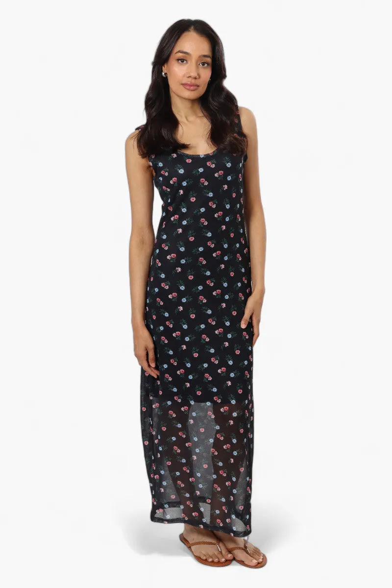 Majora Floral Mesh Maxi Dress - Black