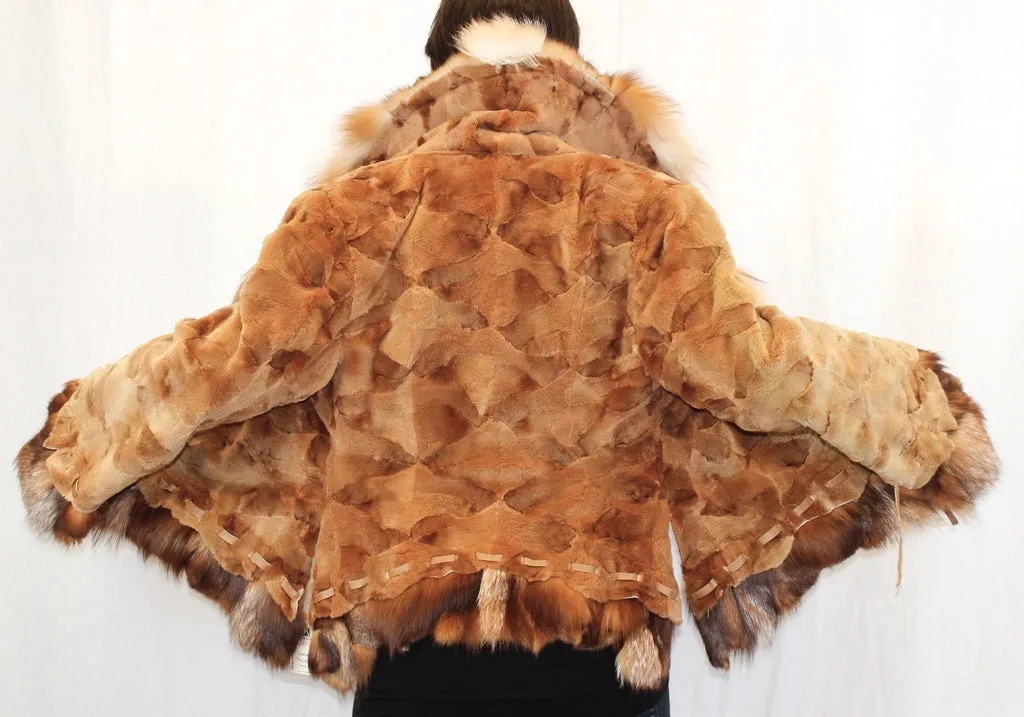 MEDIUM/LARGE GOLDEN SHEARED MINK & RUBY FOX FUR JACKET