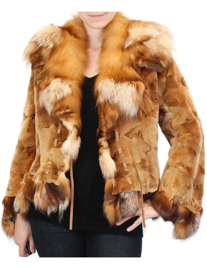 MEDIUM/LARGE GOLDEN SHEARED MINK & RUBY FOX FUR JACKET