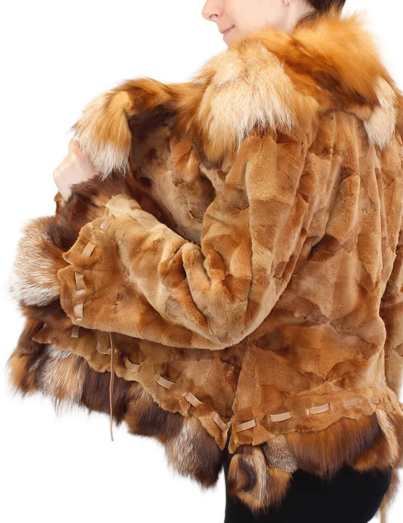 MEDIUM/LARGE GOLDEN SHEARED MINK & RUBY FOX FUR JACKET