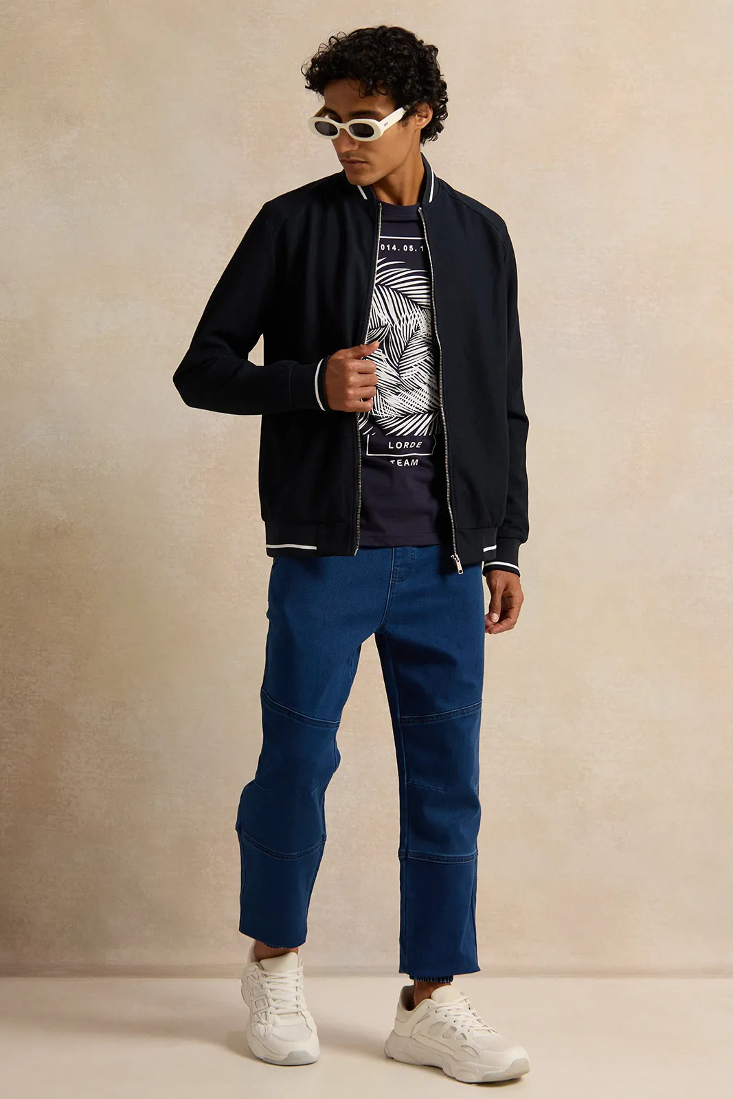 Men Navy Textured Jacket