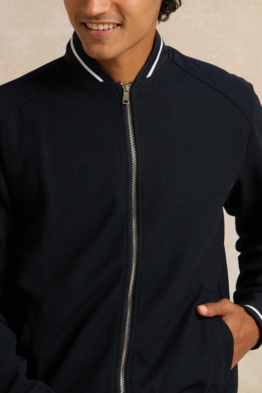 Men Navy Textured Jacket