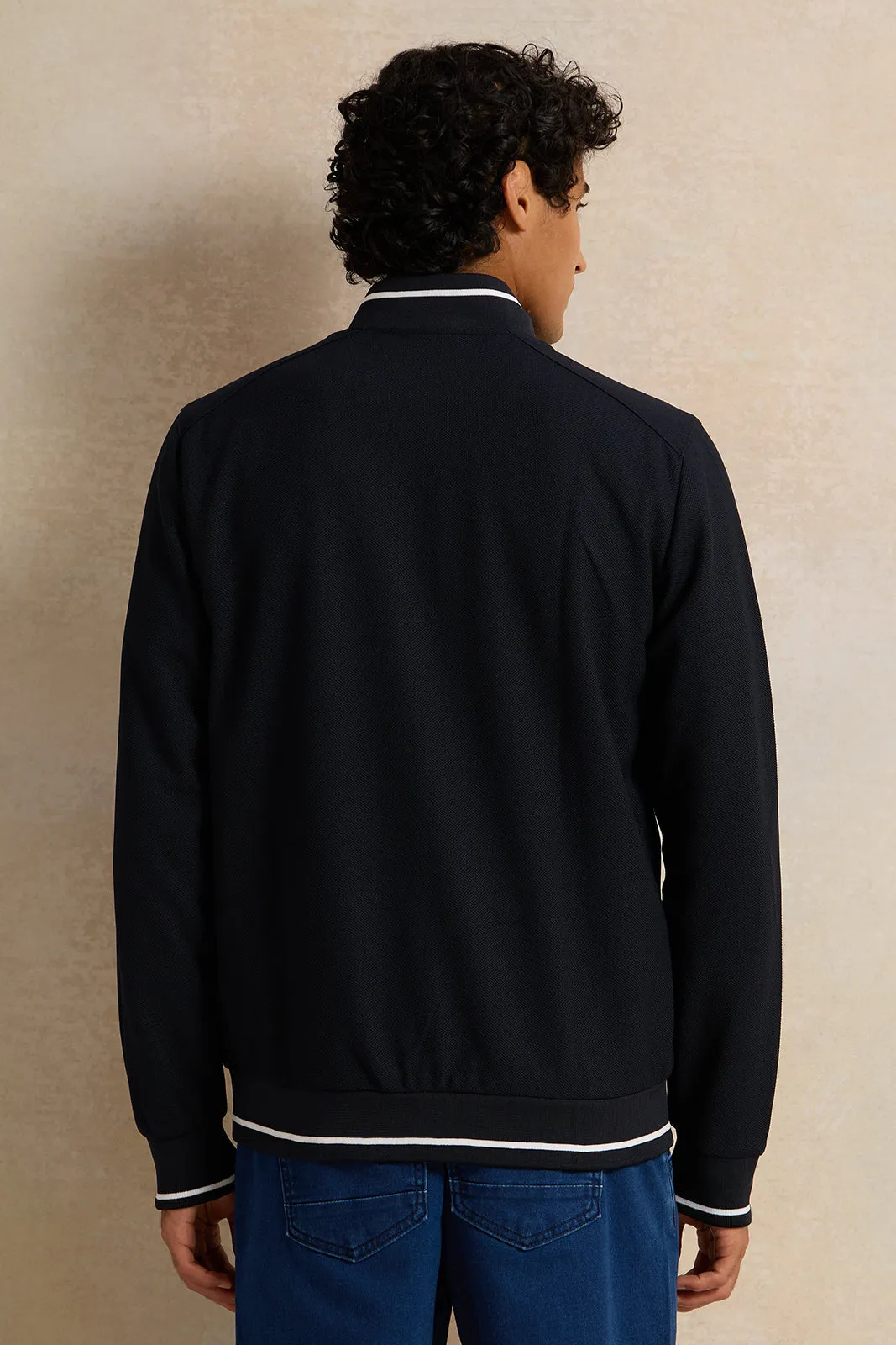 Men Navy Textured Jacket