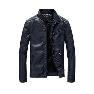 Men Solid Colored Long Sleeve Leather Jacket C3517TCJK