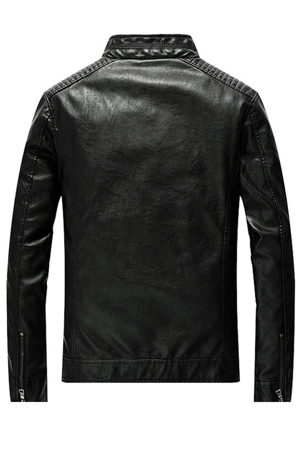 Men Solid Colored Long Sleeve Leather Jacket C3517TCJK