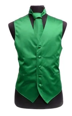 Men's Emerald Green Satin Vest with Necktie