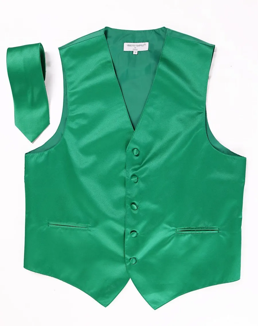 Men's Emerald Green Satin Vest with Necktie