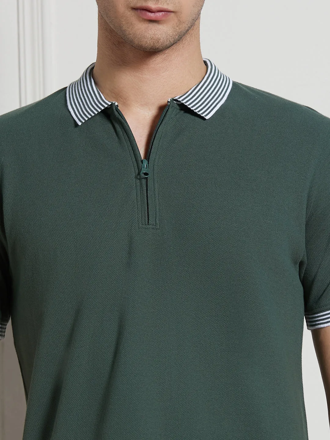 Men's Green Cotton Regular Fit Polo T-Shirt