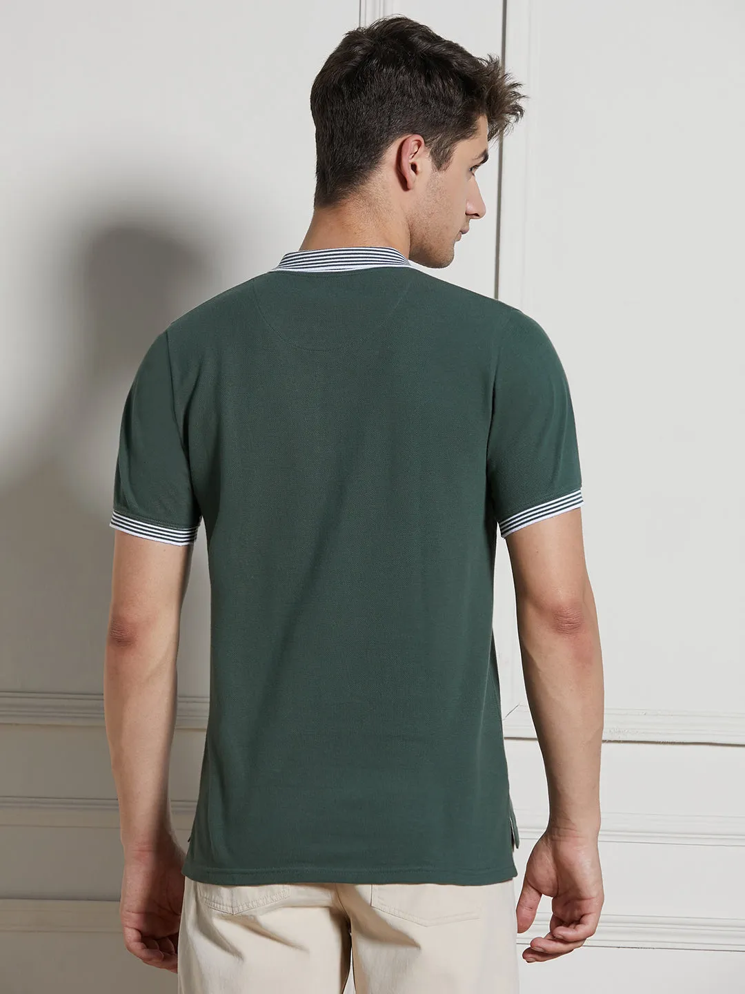 Men's Green Cotton Regular Fit Polo T-Shirt