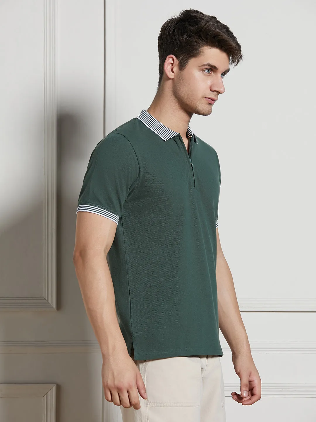 Men's Green Cotton Regular Fit Polo T-Shirt