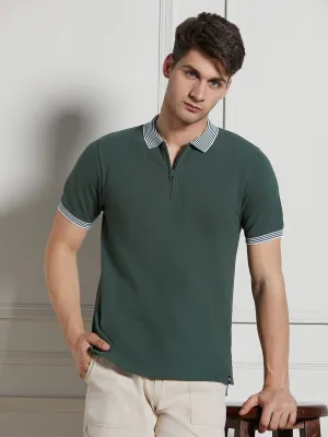 Men's Green Cotton Regular Fit Polo T-Shirt