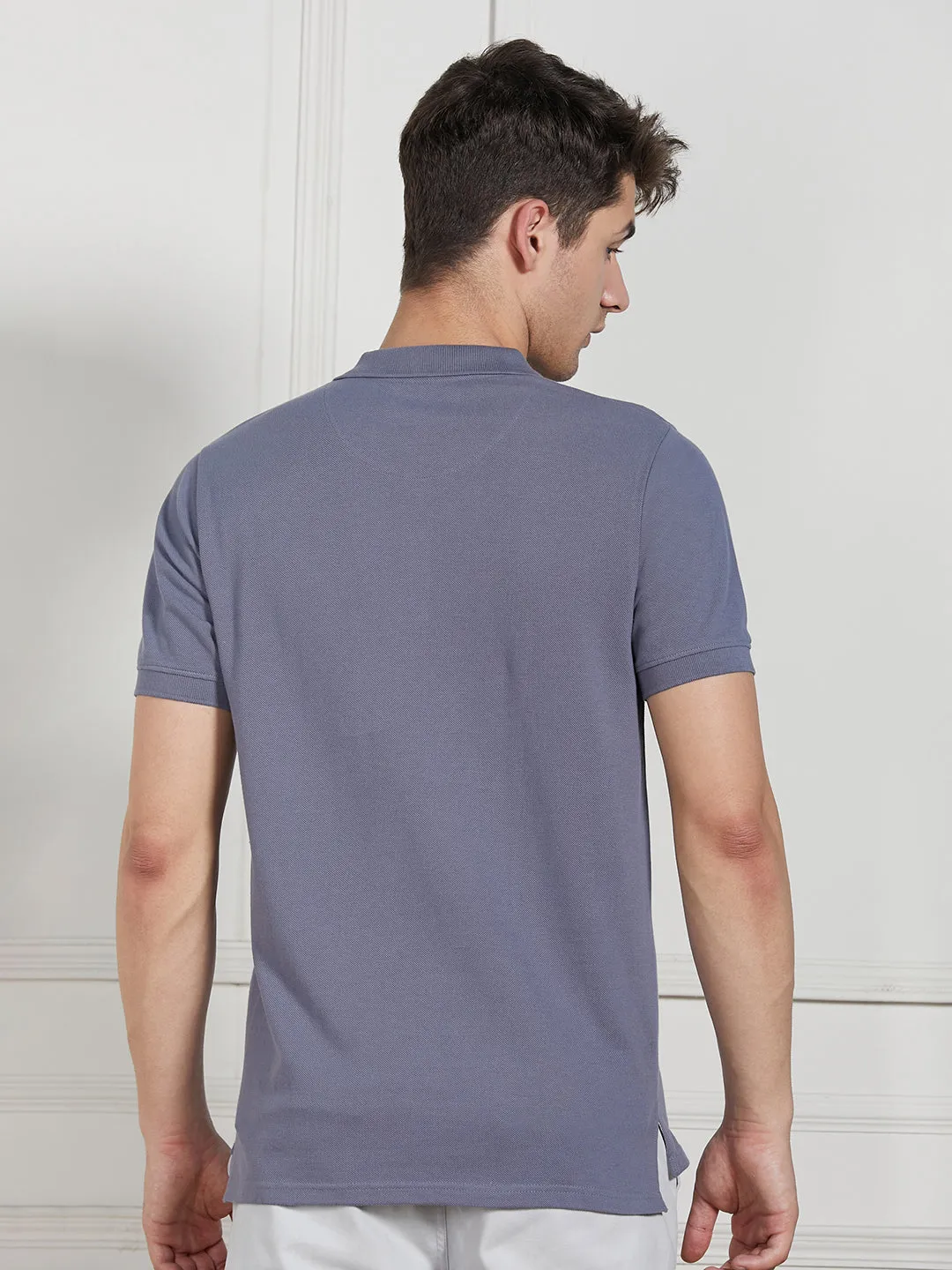 Men's Grey Cotton Regular Fit Polo T-Shirt