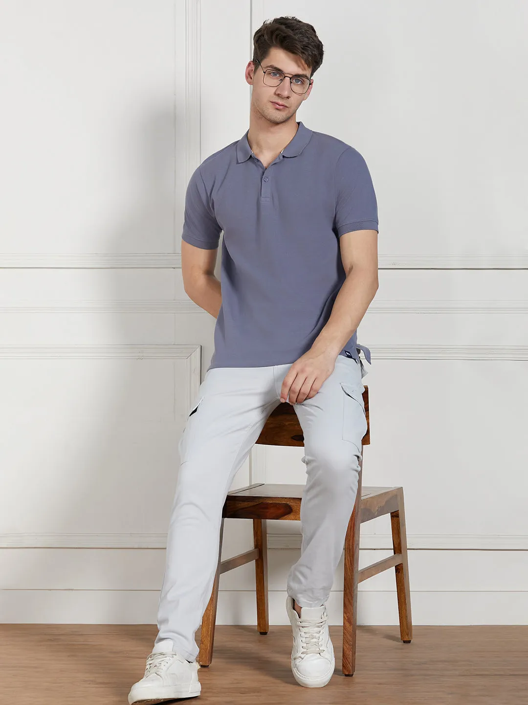 Men's Grey Cotton Regular Fit Polo T-Shirt