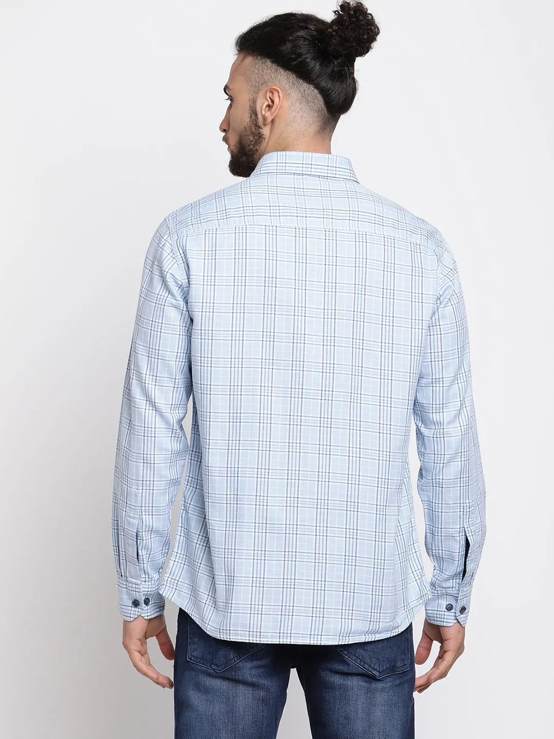 Men's Sky Blue Casual Medium Checks Full Sleeve Shirt