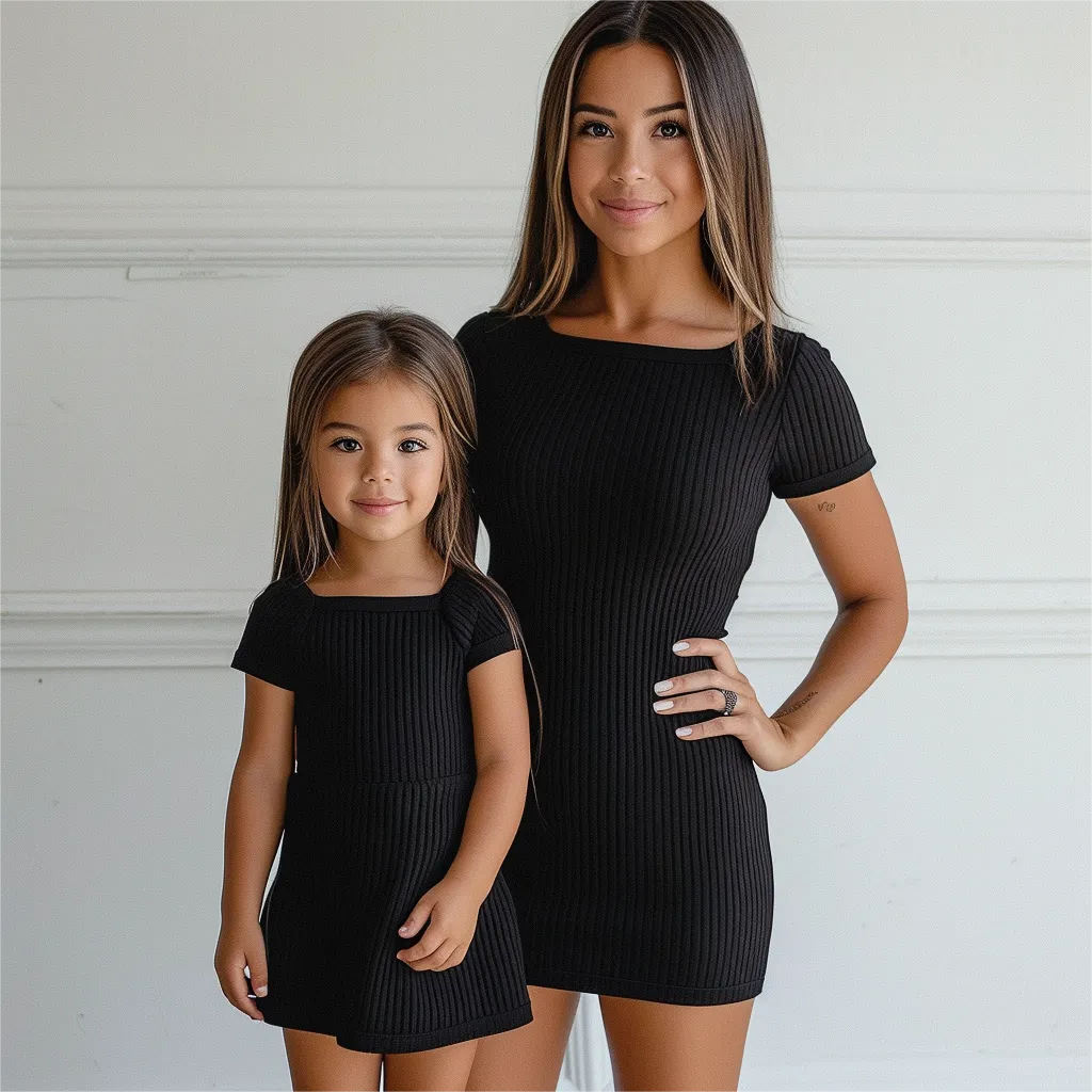 Mom and Daughter Solid Rib-knit Bodycon Dress