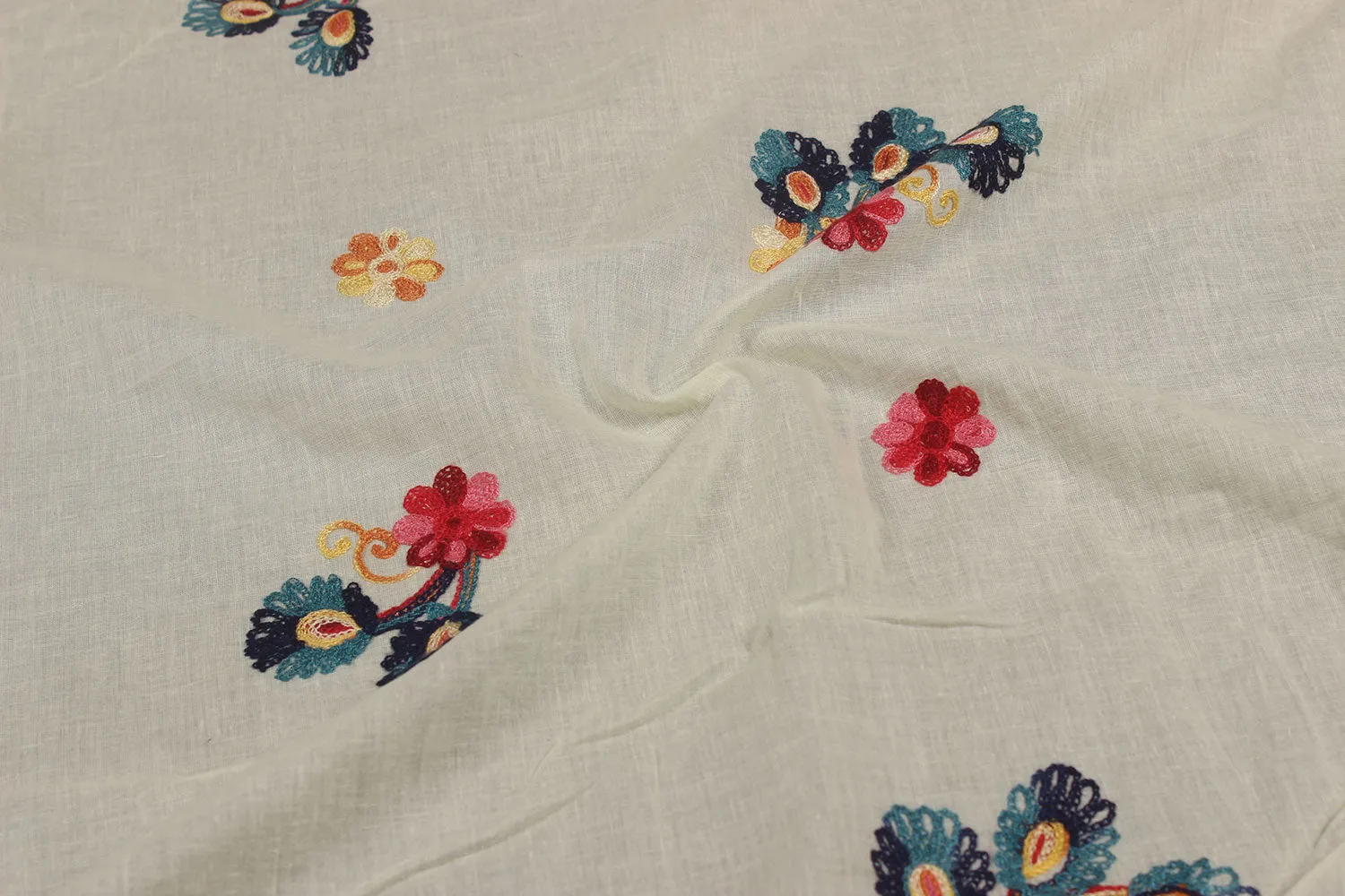 Pastel Yellow Embroidered Cotton Fabric