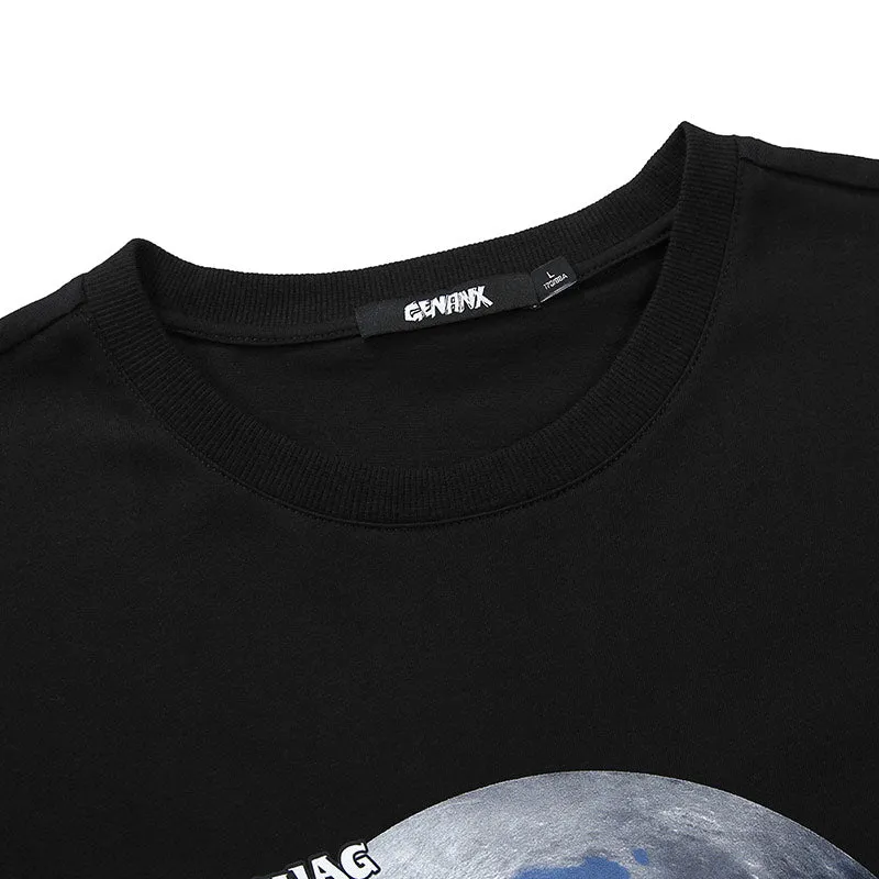 Planet Line Print Round Neck T-Shirt