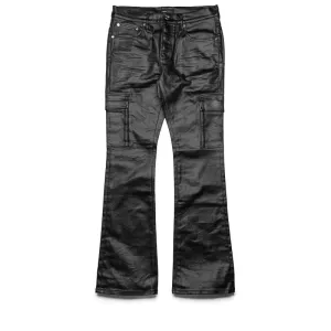 Purple Brand Low Rise Flared Leg Patent Film Cargo Jean - Black