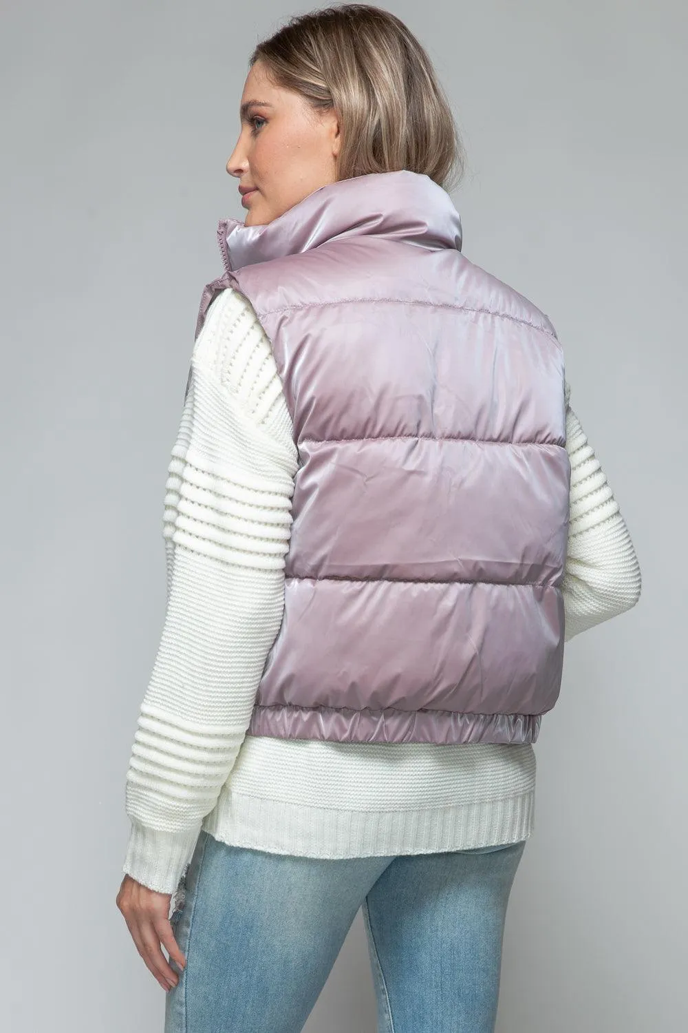 Quilted Vest Snobbish Fine Fur Lining Sleeveless Zip Up Outwear