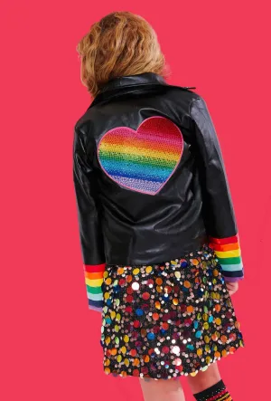 Rainbow Heart Stripe Moto Jacket