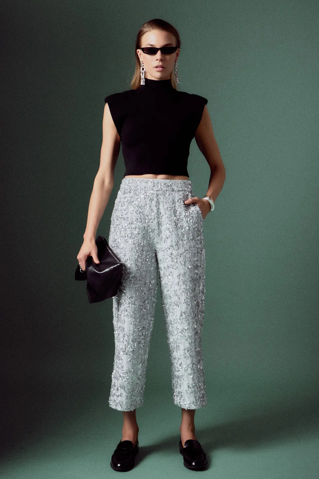 Sequin Tweed Culotte Pants