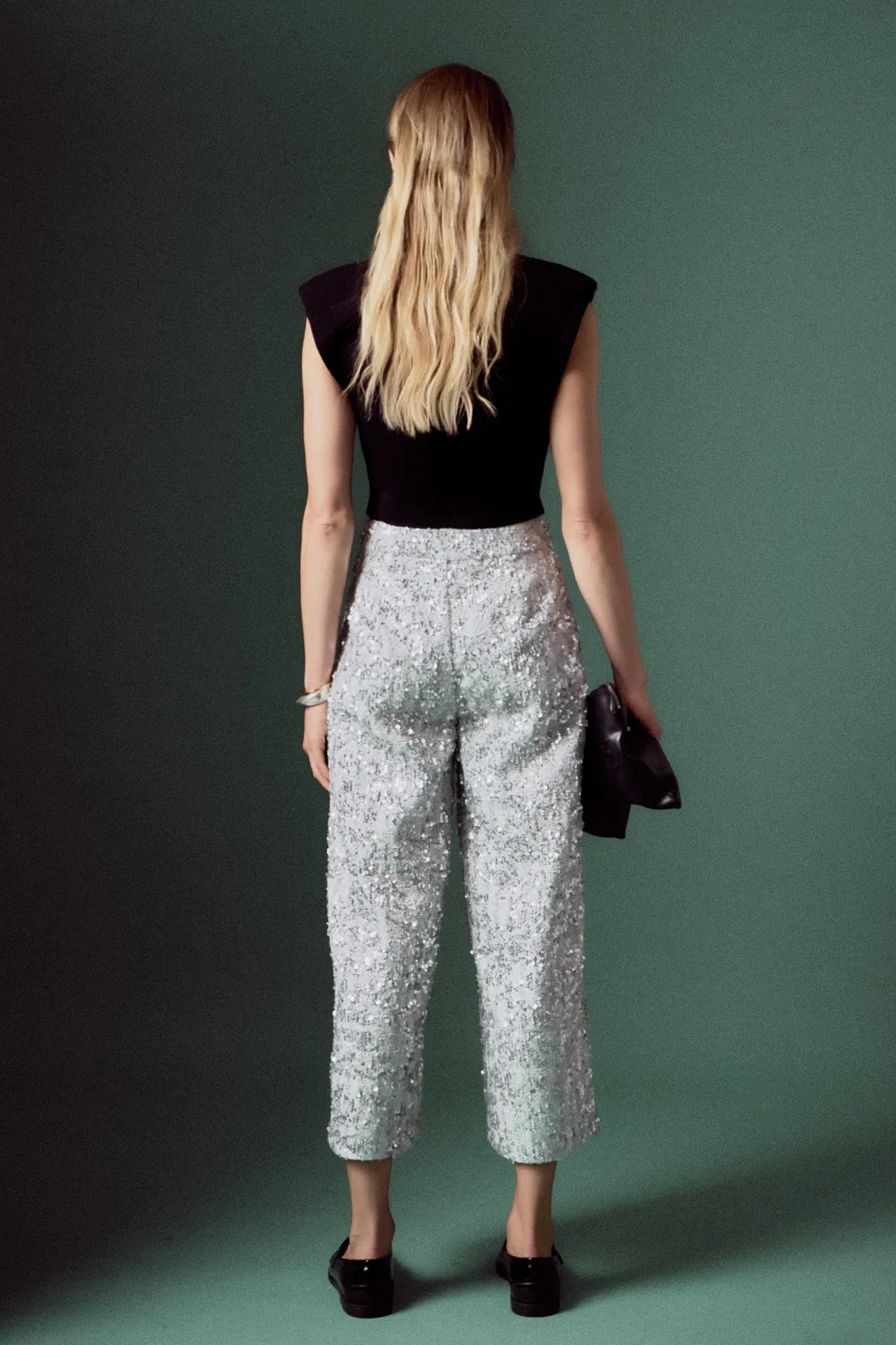 Sequin Tweed Culotte Pants