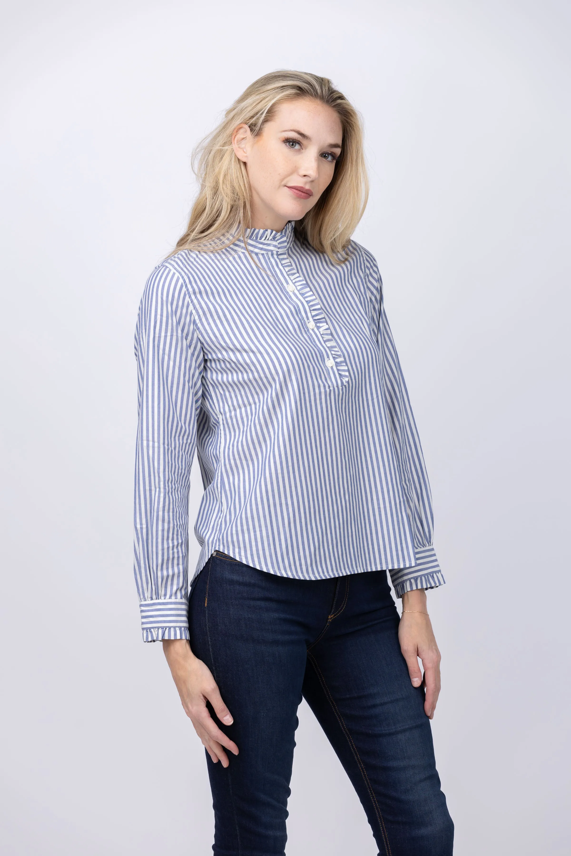 Trovata  Breezy Blouse In Navy Stripe