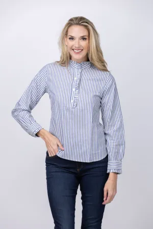 Trovata  Breezy Blouse In Navy Stripe