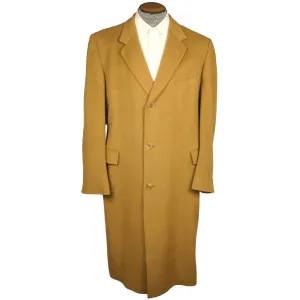 Vintage English Pure Cashmere Mens Overcoat Camel Colour Coat Made England L XL