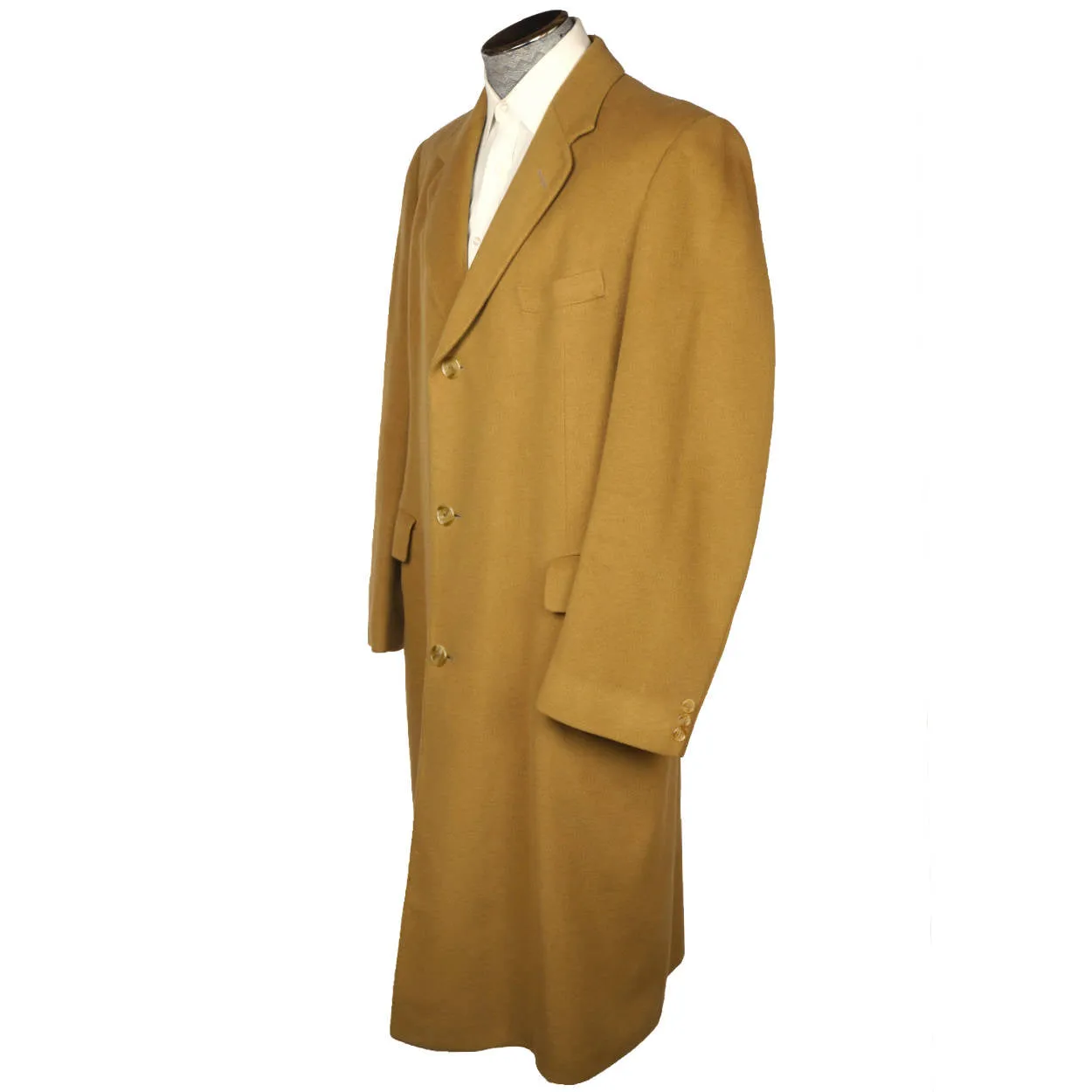 Vintage English Pure Cashmere Mens Overcoat Camel Colour Coat Made England L XL