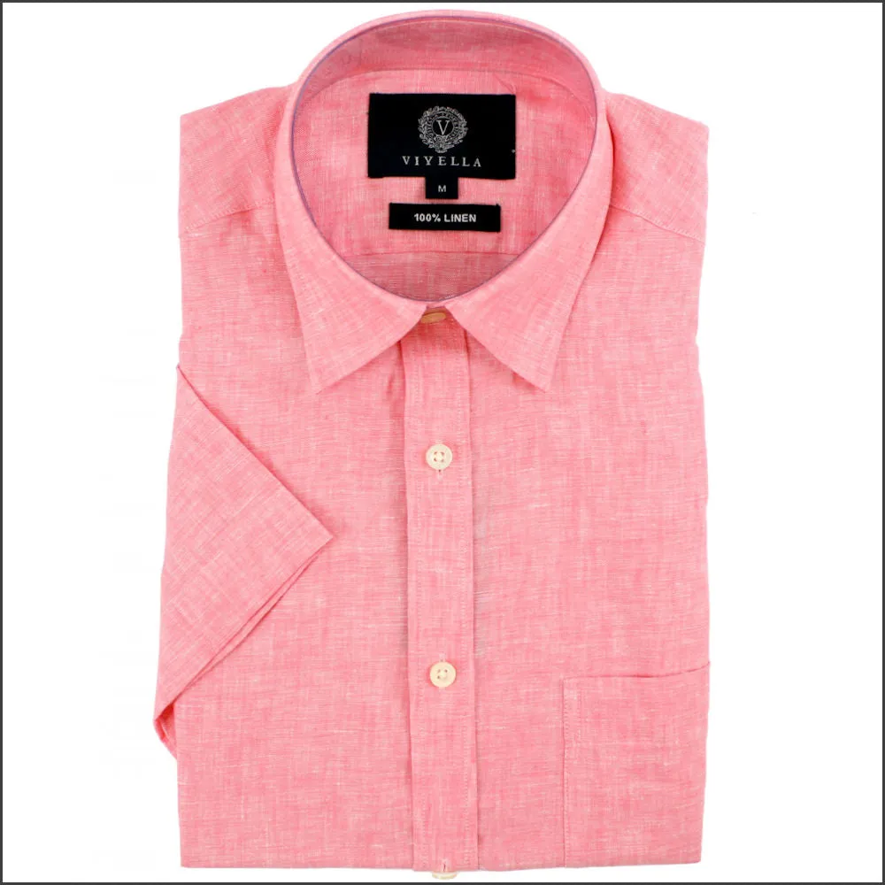 Viyella Pink Linen Short Sleeve shirt//