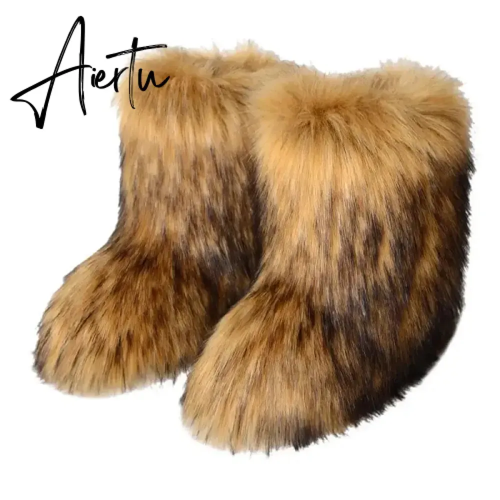 Winter Shoe Women's Winter Fluffy Faux Fox Fur Boots Woman Plush Warm Snow Boots Luxury Footwear Girls' Furry Fur Bottes Fashion