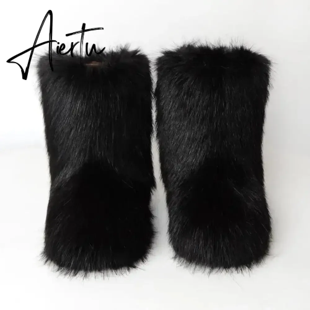 Winter Shoe Women's Winter Fluffy Faux Fox Fur Boots Woman Plush Warm Snow Boots Luxury Footwear Girls' Furry Fur Bottes Fashion