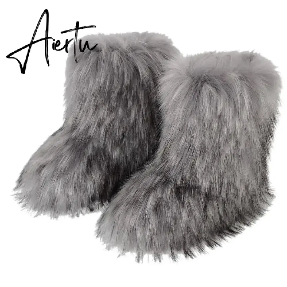 Winter Shoe Women's Winter Fluffy Faux Fox Fur Boots Woman Plush Warm Snow Boots Luxury Footwear Girls' Furry Fur Bottes Fashion