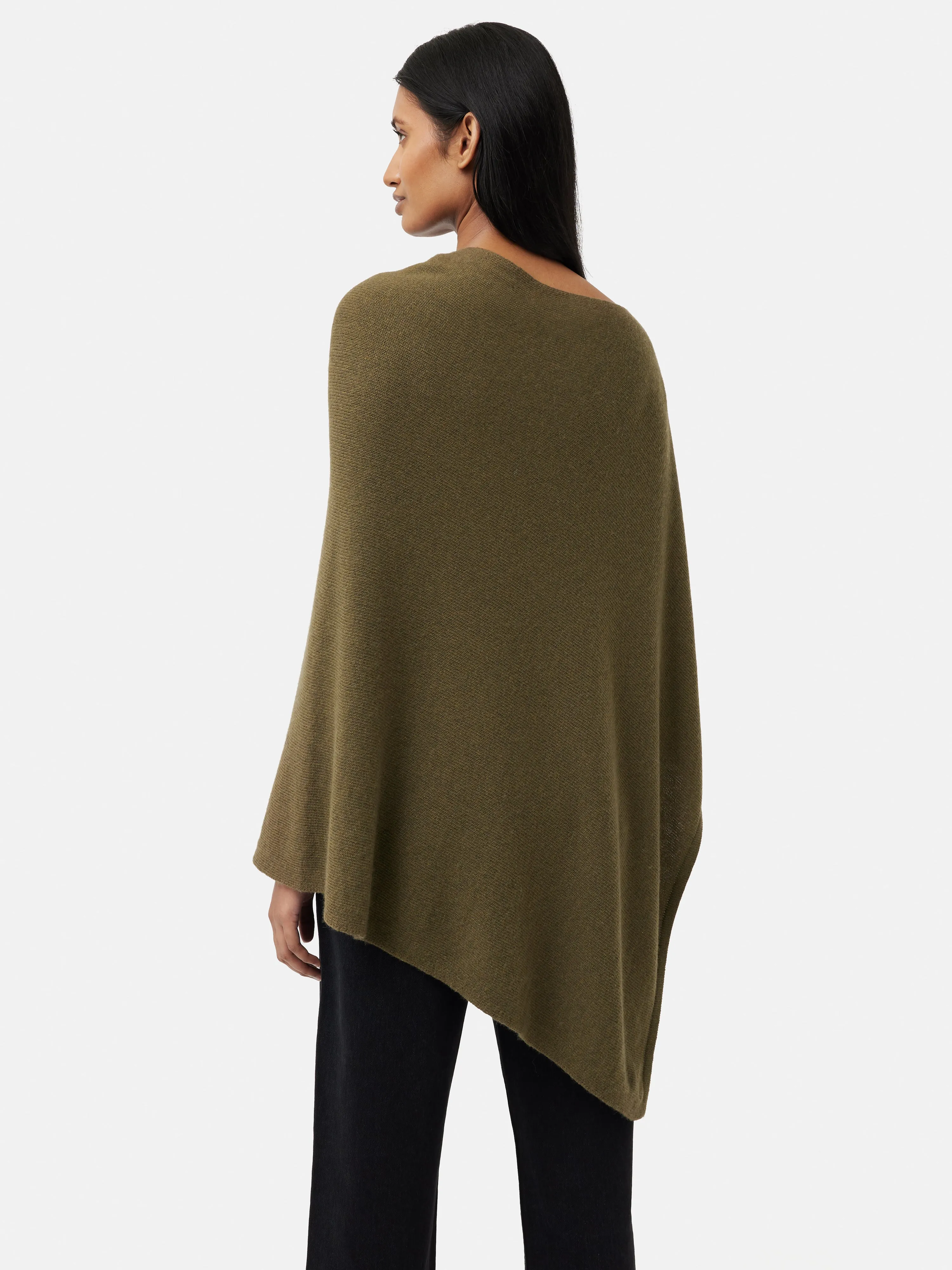 Wool Cashmere Blend Drape Poncho | Green