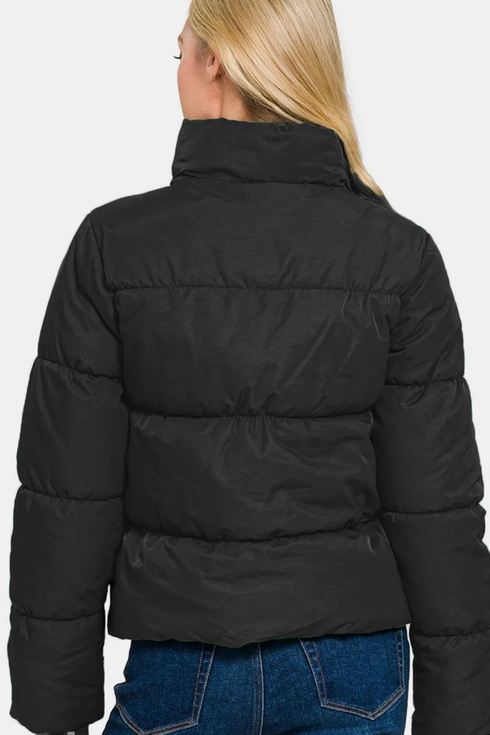 Zenana Zip Up Turtleneck Puffer Jacket with Pockets - Cart Retail